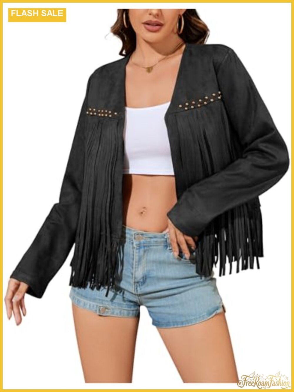 Faux Suede Fringe Cropped Moto Jacket Women Oversized Western Cowgirl Coat